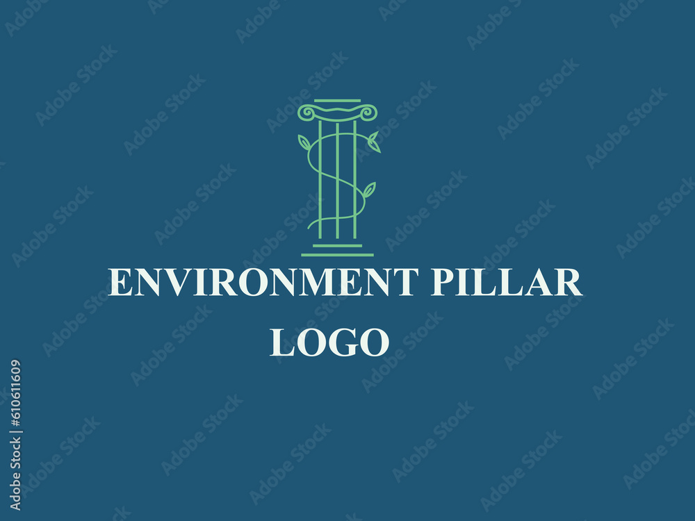 environment Pillar logo with a vine leaf symbol vector 