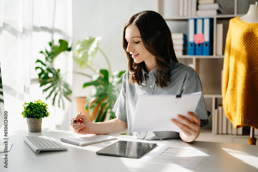 Young business owner woman prepare parcel box and standing check online orders for deliver to customer on tablet, laptop Shopping Online concept. Young business owner woman prepare parcel box and standing check online orders for deliver to customer on tablet, laptop Shopping Online concept.