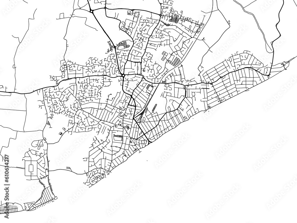 A vector road map of the city of  Clacton-on-Sea in the United Kingdom on a white background.
