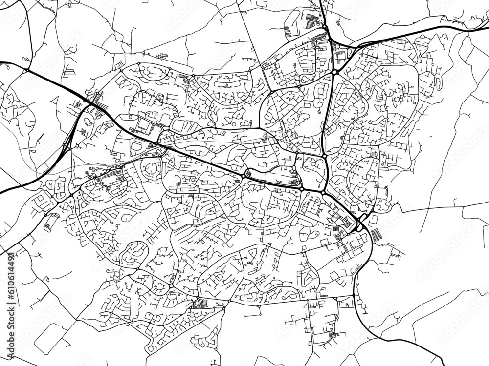 A vector road map of the city of  East Kilbride in the United Kingdom on a white background.