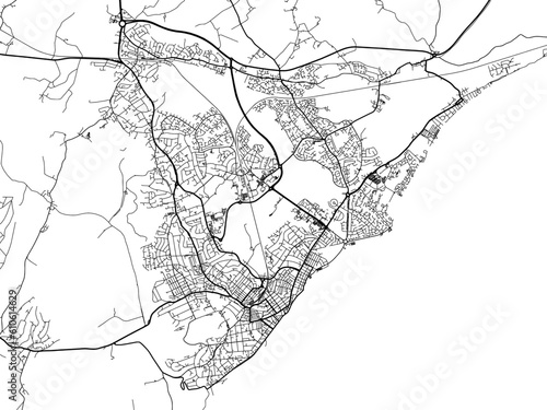 A vector road map of the city of  Eastbourne in the United Kingdom on a white background.