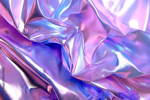 shiny holographic crumpled paper (purple, pink and blue), generative ai