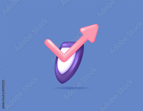 Prevention of business failure. protection from attacks. A shield that bounces off an arrow or deflects the direction of a shot. symbols and icons. 3D concept design and realistic. vector elements. 