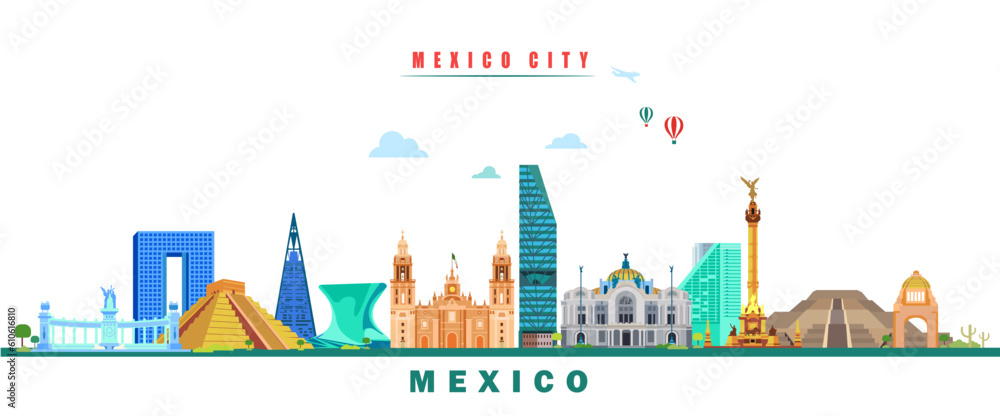 Famous landmark of mexico city travel design color vector