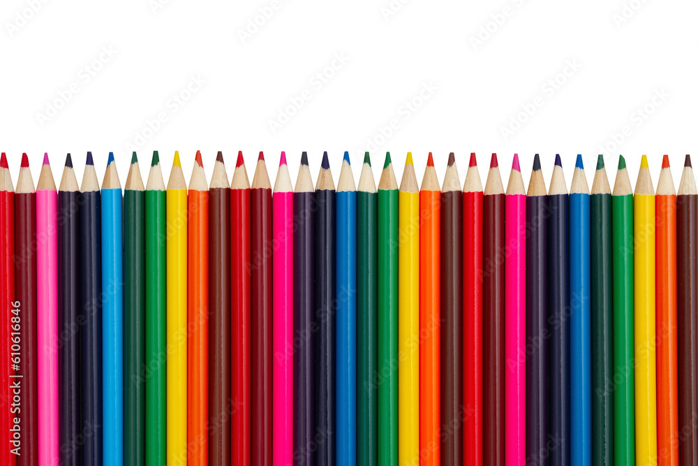 Colored pencil crayons school background isolated on white Colored pencil crayons school background isolated on white