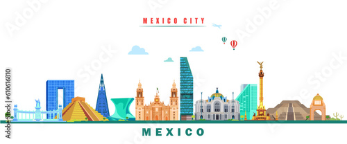 Famous landmark of mexico city travel design color vector