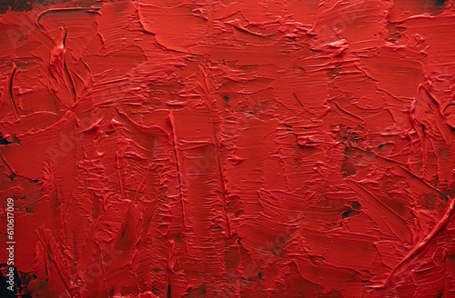 Bright red grungy background from oil paint.