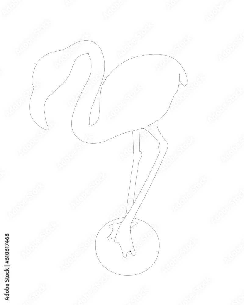 Outline flamingo vector illustration isolated on white background. Exotic tropical bird. Zoo animal collection. Cute cartoon character. Decoration element. Flat design. White background. Isolated.. Outline flamingo vector illustration isolated on white background. Exotic tropical bird. Zoo animal collection. Cute cartoon character. Decoration element. Flat design. White background. Isolated..