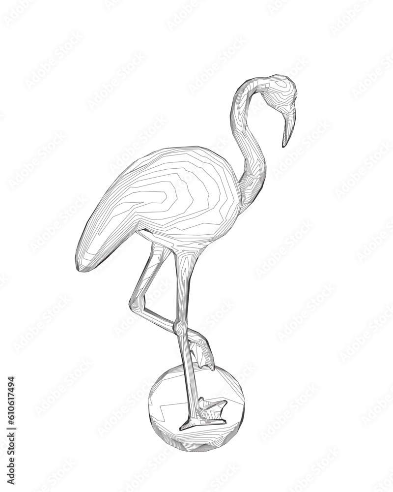 Obraz premium Outline flamingo vector illustration isolated on white background. Exotic tropical bird. Zoo animal collection. Cute cartoon character. Decoration element. Flat design. White background. Isolated..