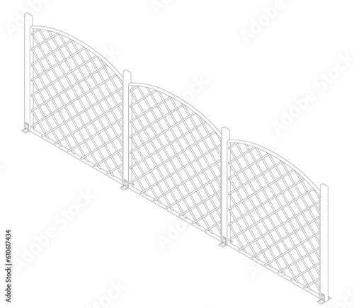 Contour Chain link fence. Metal Wire Fence. Outline Wire grid construction. Creative vector illustration of chain link fence wire mesh steel metal..