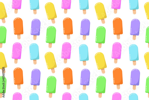 Lovely seamless pattern of sweet summer cute colorful style ice cream. Bright pink  orange  blue  green  purple  yellow vector illustration of ice creams isolated on white background