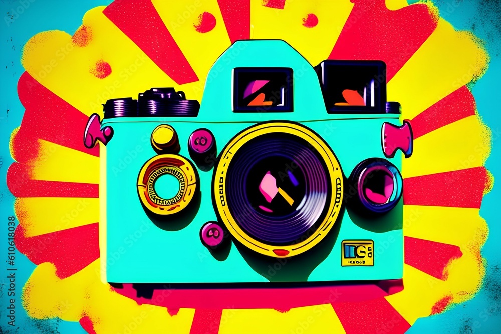 Obraz premium Capture unforgettable moments in this whimsical pop art style for a retro-inspired camera - generative ai