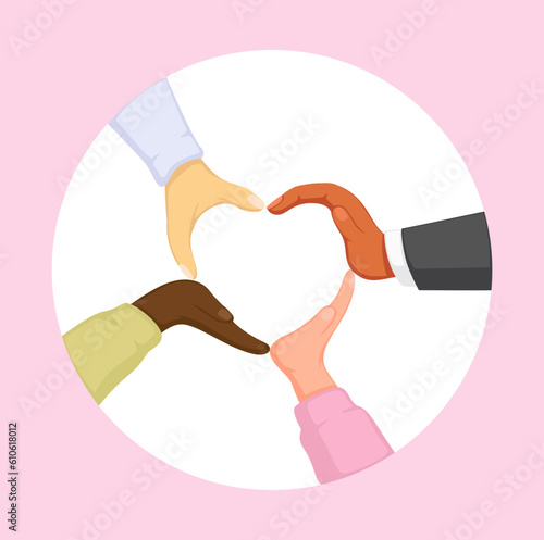 People Multiracial Hands Heart Shape Peace Symbol Cartoon illustration Vector