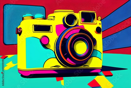 Capture unforgettable moments in this whimsical pop art style for a retro-inspired camera - generative ai