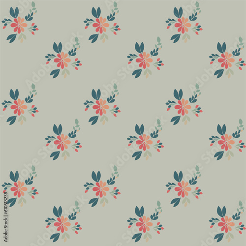Vector seamless half-drop pattern, with flowers
