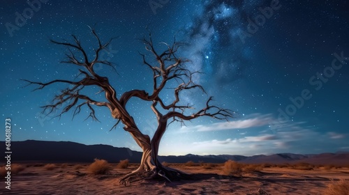 Dry tree in the middle of the desert. Generative AI