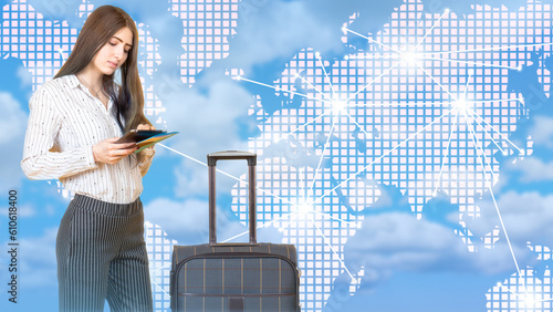 Woman traveler. Girl with t...