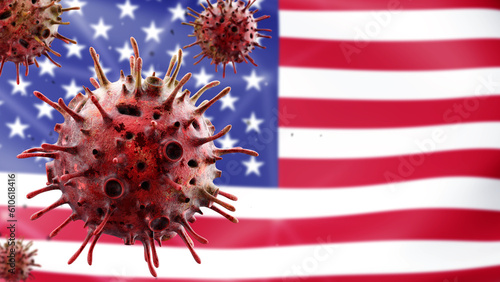 USA flag. Viruses molecules...