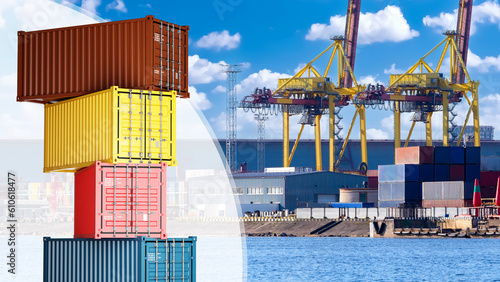 Containers in harbor. Conta...