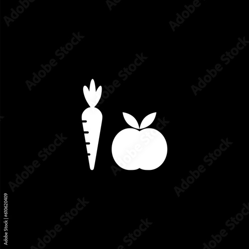 Apple with carrot line icon. Vegetable and fruit sign icon isolated on black background 