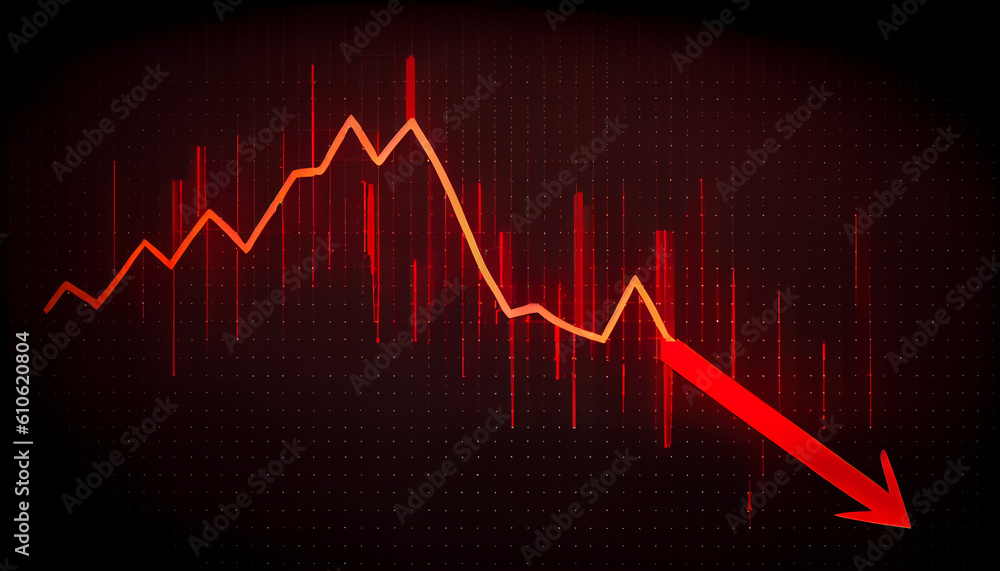 Price drop chart in red. Red down arrow drop chart Ai generated image