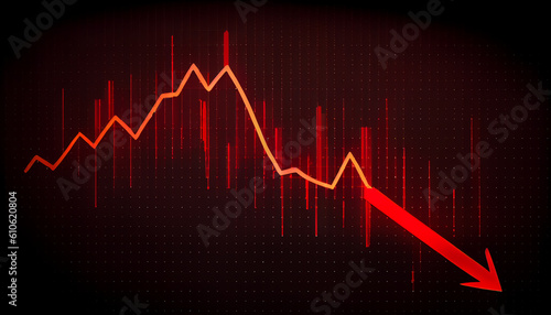Price drop chart in red. Red down arrow drop chart Ai generated image