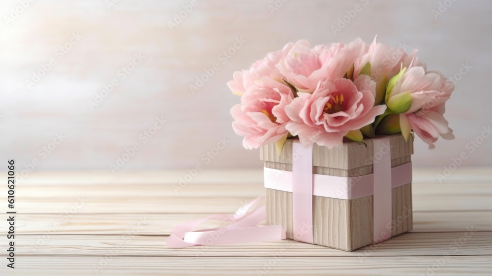 Surprise your loved ones with a gift box decorated with flowers generated by AI