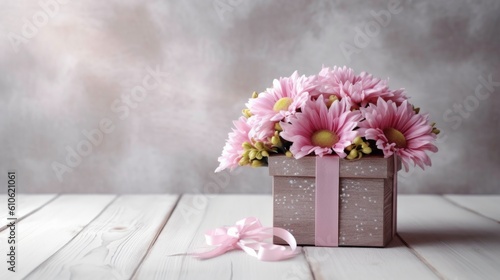 Surprise your loved ones with a gift box decorated with flowers generated by AI photo