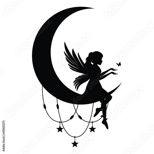 cute fairy and moon silhouette