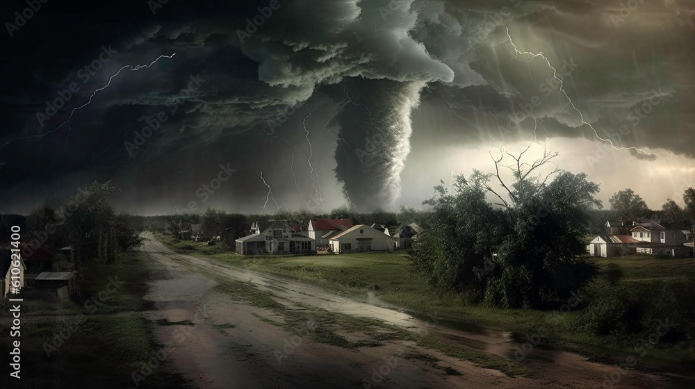 Intense and violent image of a tornado as a natural force and threat generated by AI