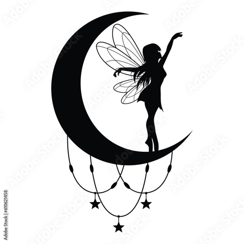 cute fairy and moon silhouette