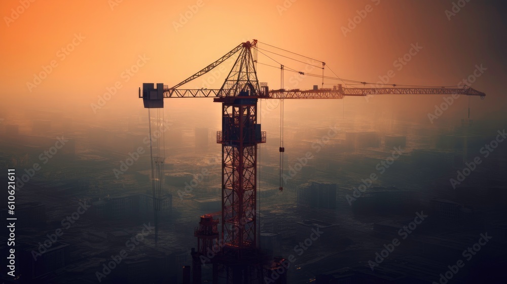 Tower crane and city skyline view generated by AI