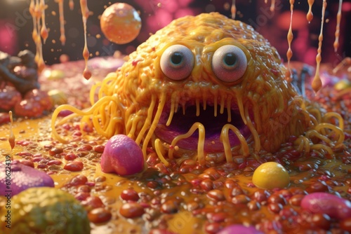 huge heap of spagetti with a scary spagetti-monster in a middle, ai tools generated image