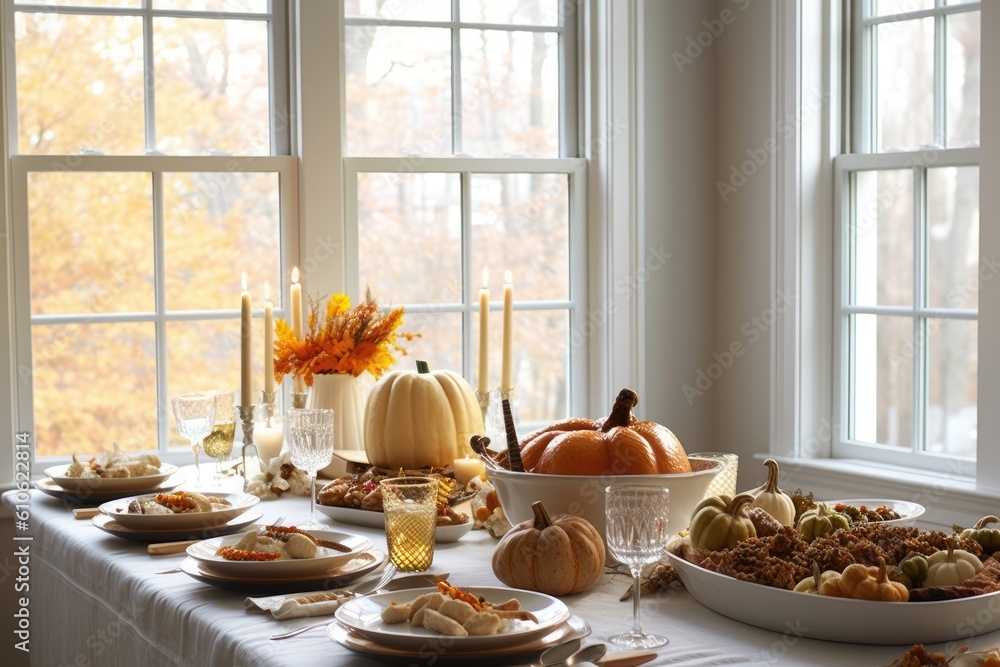 Thanksgiving Turkey Dinner on table, AI Generative Thanksgiving Turkey Dinner on table, AI Generative