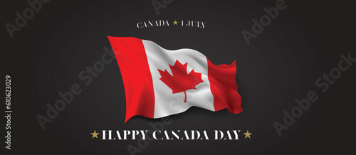 Canada day vector banner, greeting card. Canadian wavy flag