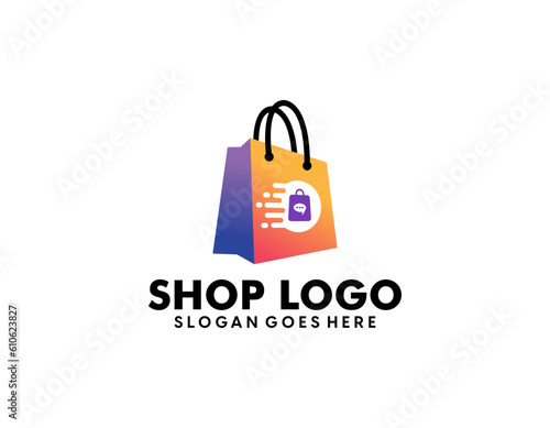 shop logo with bag icon for e commerce and store logo