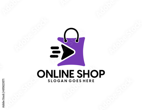 Online Shop Logo designs Template. Illustration vector graphic of pointer arrow and shop bag combination logo design concept. Perfect for Ecommerce,sale, discount or store web element. Company emblem