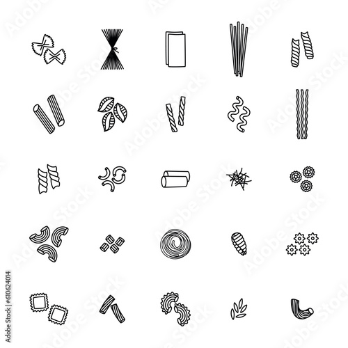 Set of pasta icon. Different types of pasta. Vector illustration