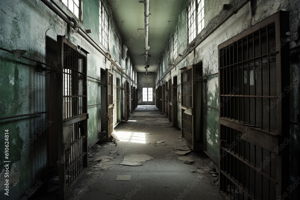 Old abandoned prison cellblock,