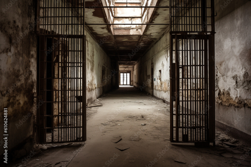 Old abandoned prison cellblock,