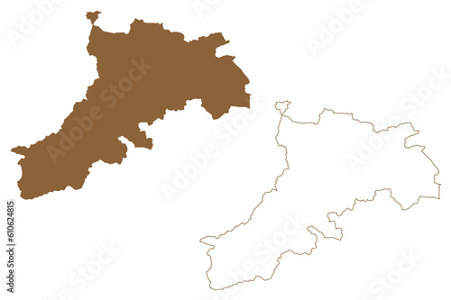 Reutte district (Republic of Austria or Österreich, Tyrol or Tirol state) map vector illustration, scribble sketch Bezirk Reutte map