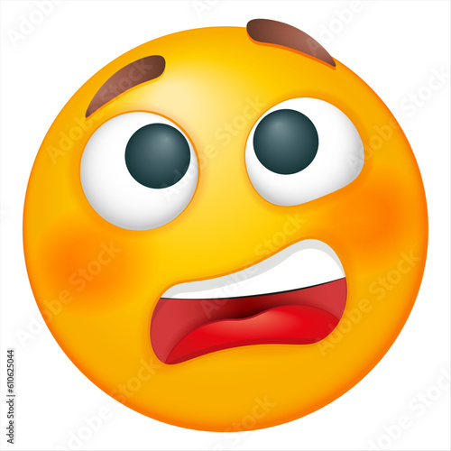 Astonished vector emoji on white background. Vector surprised emoji. Yellow confused face. Cute emoticon. 