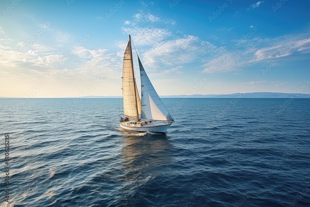 Sailing yacht at the sea in blue ocean