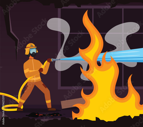 person with a burning extinguisher, illustration of a burning fire