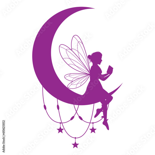 cute fairy and moon silhouette