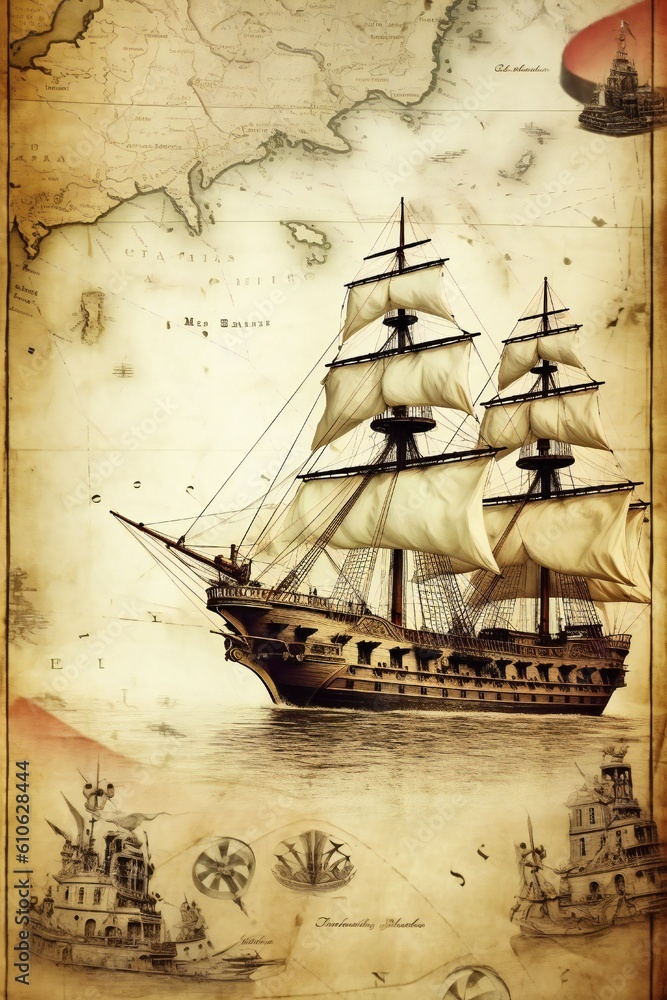 Old vintage nautical treasure map background Generative AI Stock ...