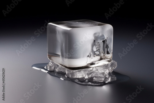 One single cuboid melting ice cube © alisaaa
