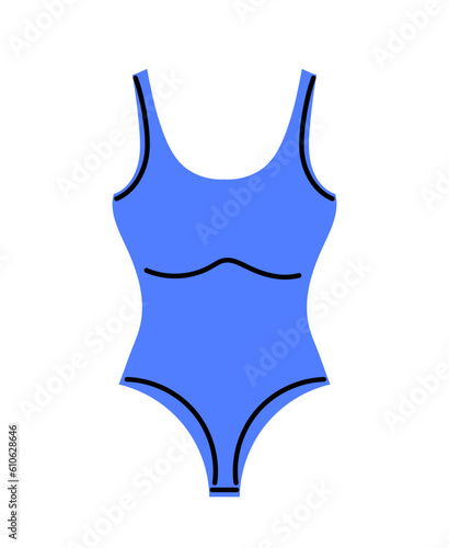 Blue swimsuit for summer concept. Holidays and vacation in tropical and exotic countries. Wear and apparel for sunbathing. Cartoon flat vector illustration isolated on white background