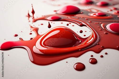 Close-up liquid drops of red blood on a white background. World blood Donor day. Generative AI