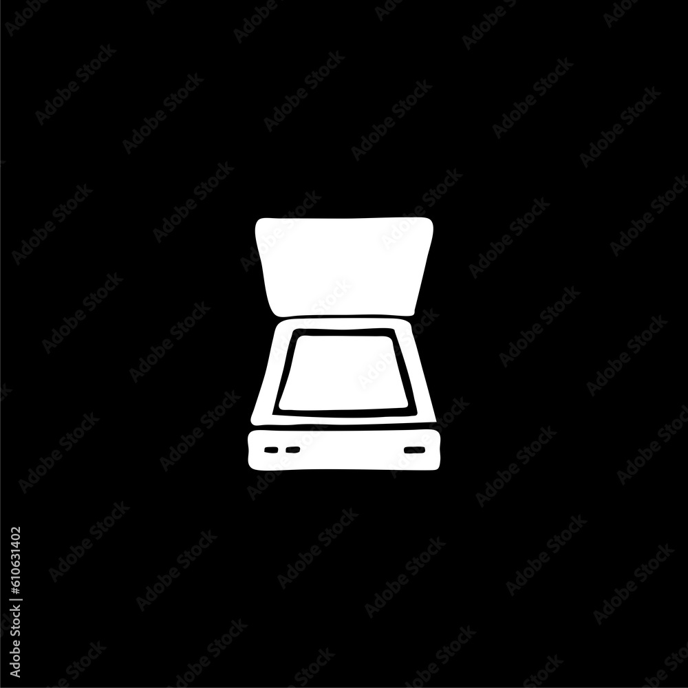 One single line drawing of digital laser printer for business company isolated on black background One single line drawing of digital laser printer for business company isolated on black background